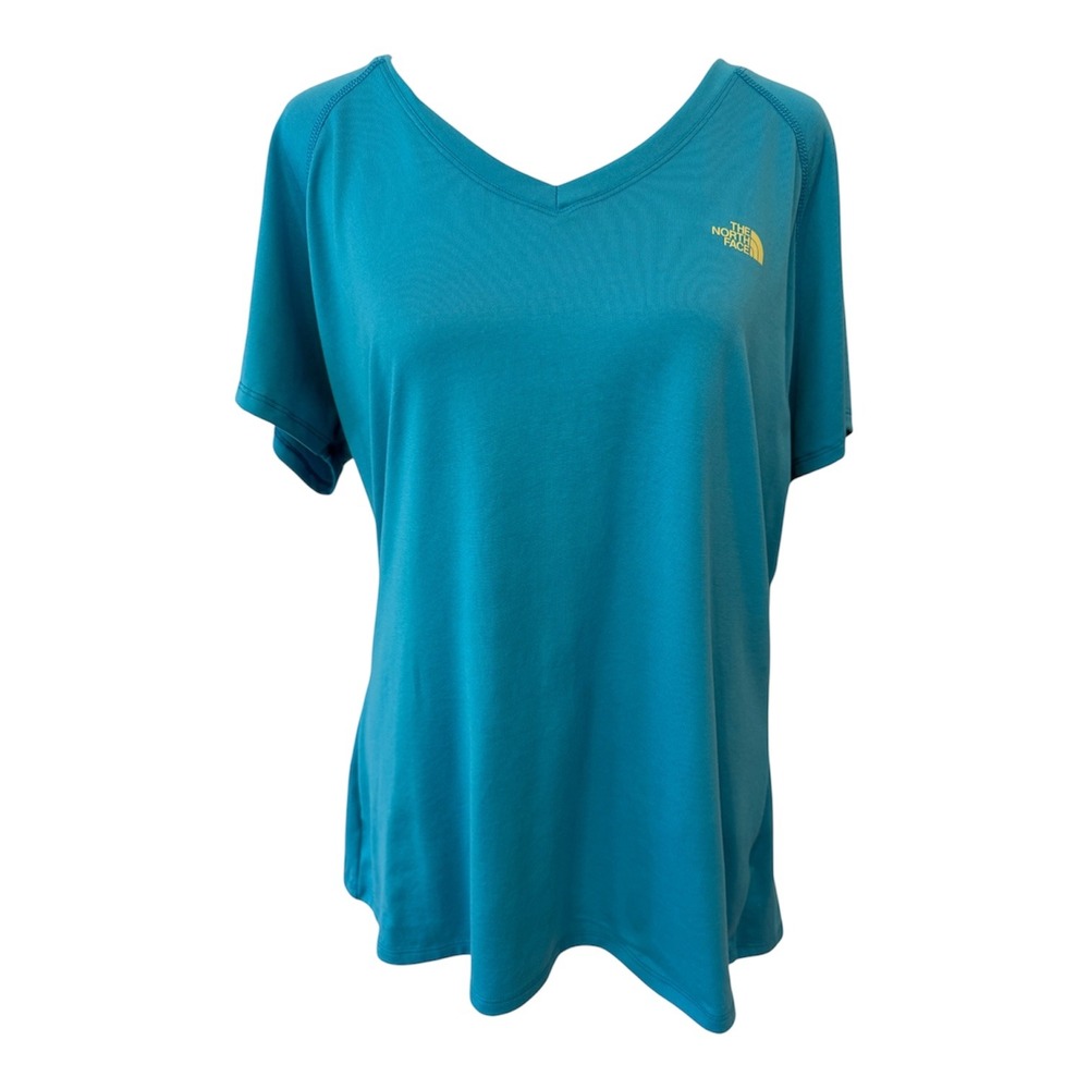Theโ North Face Womens XL Teal Blue V-Neck Short Sleeve Active T-Shirt A9JZELH